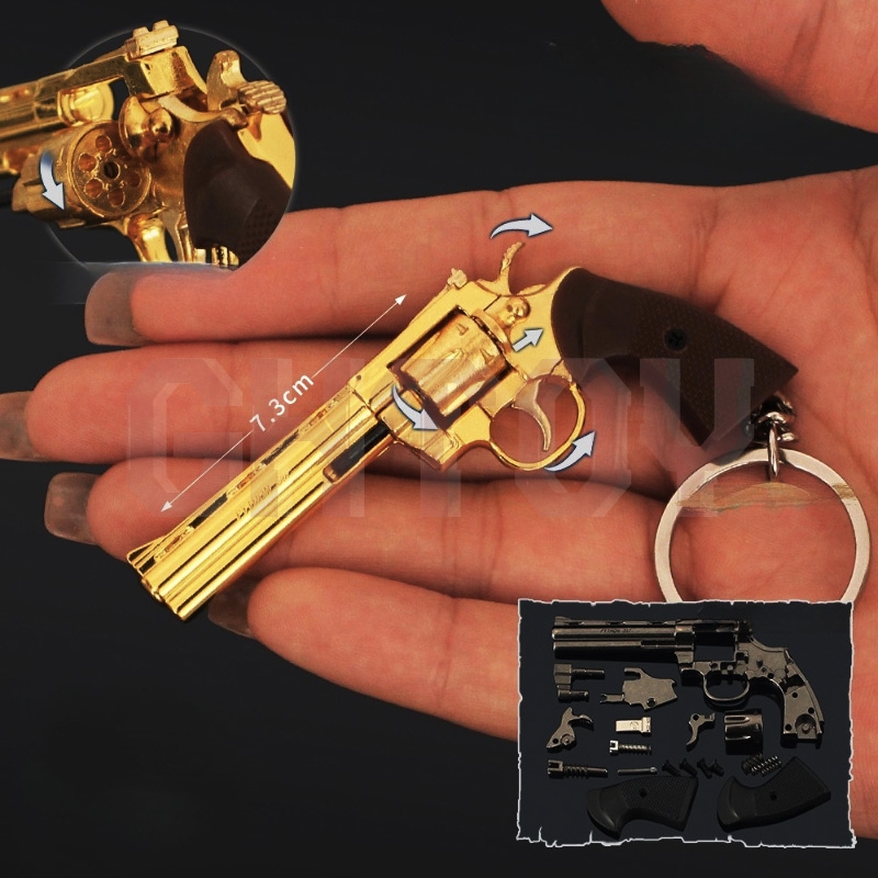 Model Kit Revolver - 7.3cm/2.87in 미니 합금 작은 총 펜던트