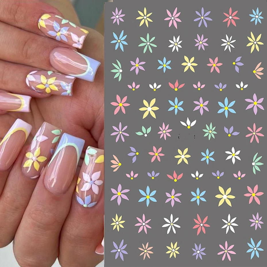 Waterslide Decal Paper - 화려한 꽃 3D 네일 스티커 녹색