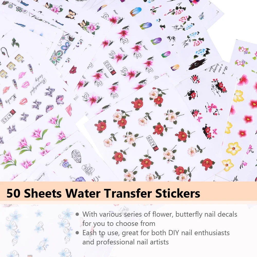 50 Pcs 네일 스티커 혼합 디자인 물 전사 네일 아 - Waterslide Decal Paper 리뷰 및 가격